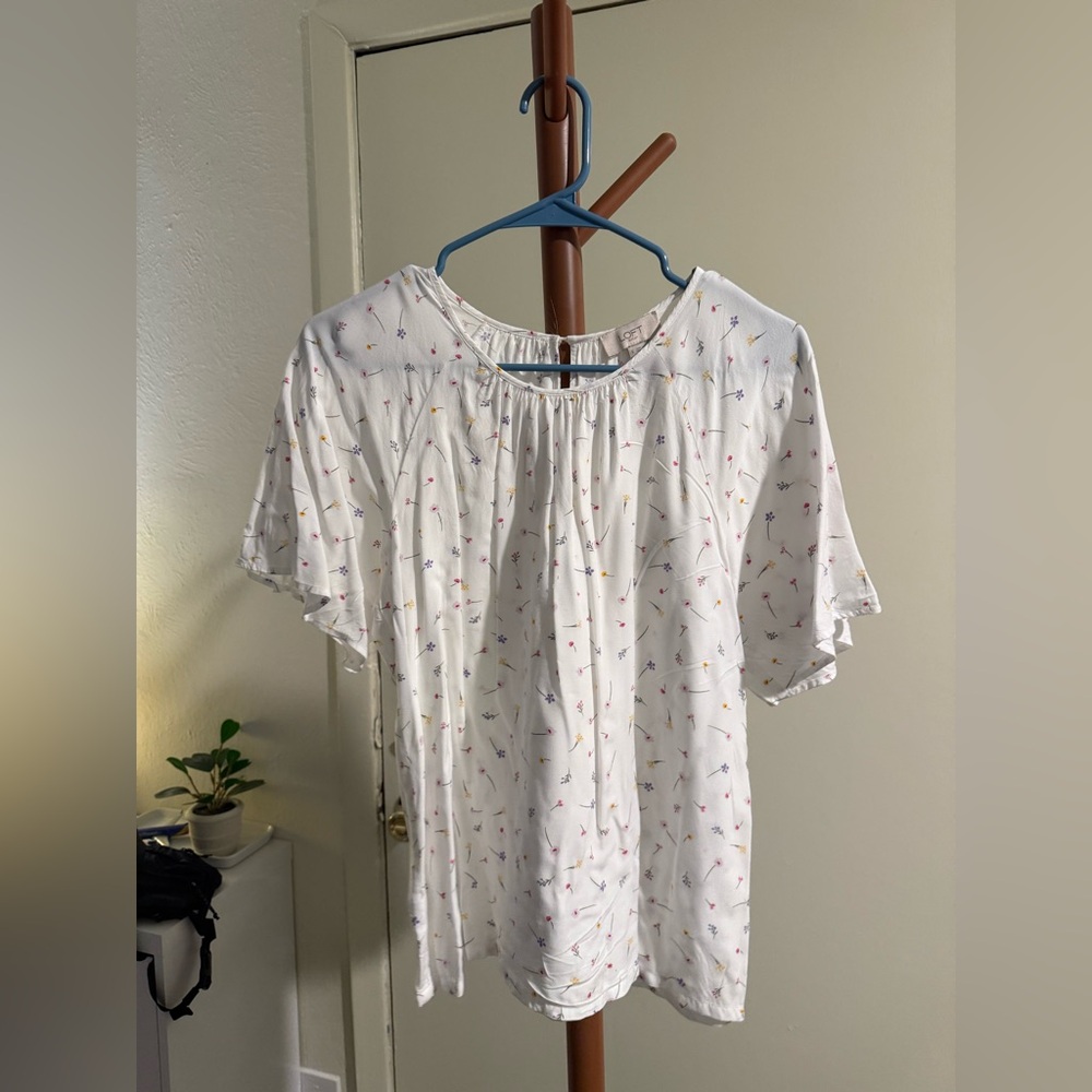 Loft White Floral Print Blouse